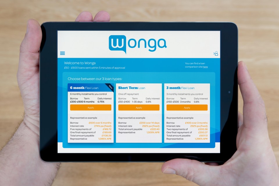 Laman web Wonga pada tablet